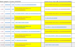 Calendrier 2019-2020 Entente BRESSE/VEYLE/SEILLE U19