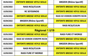 Calendrier U19/U16 Régional 1