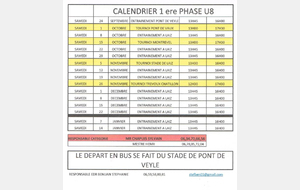 Calendrier 1ère phase  U 8