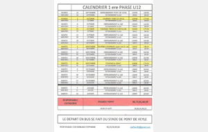 Calendrier 1ère phase U 12