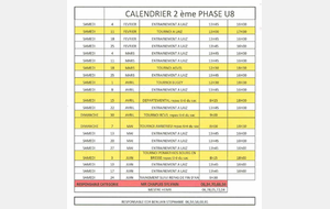 Calendrier 2 ème phase U 8