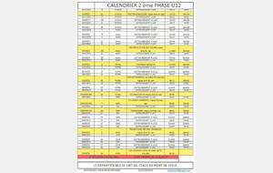 Calendrier 2 ème phase U 12