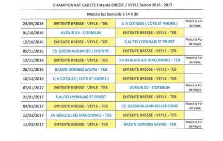 Championnat Cadets Entente BRESSE / VEYLE saison 2016 - 2017